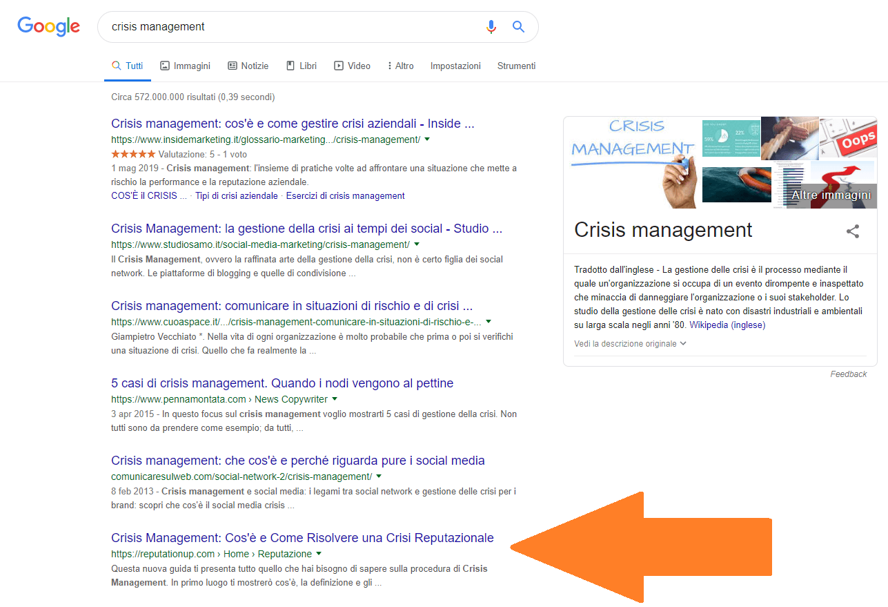 INFOGRAFICA 10 crisis management in sesta posizione su Google