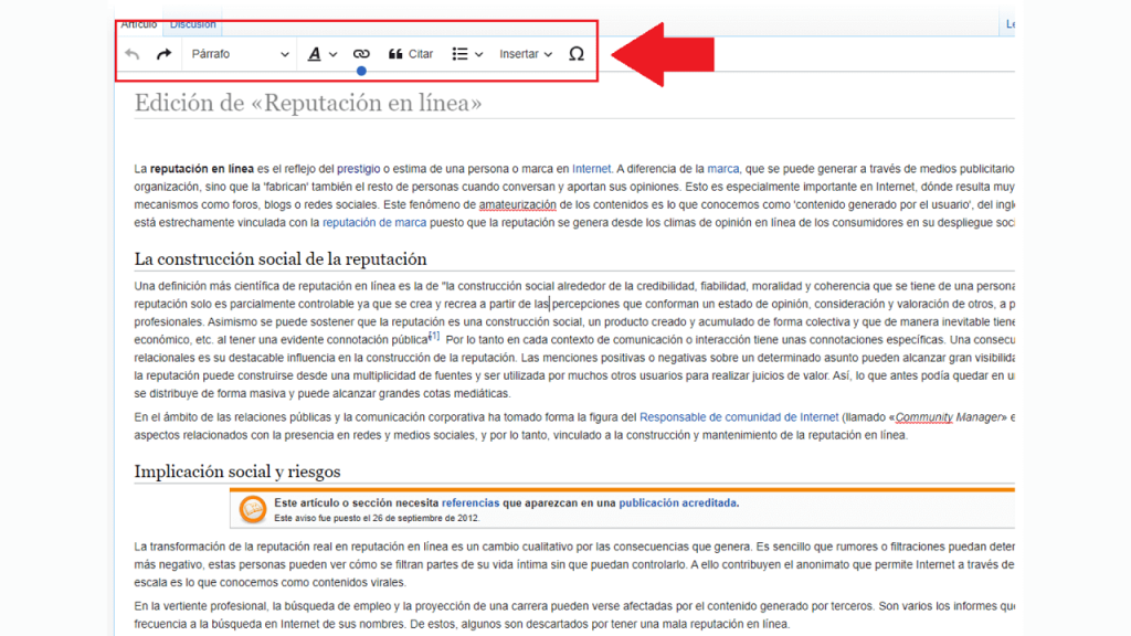 Editar la página guia ReputationUP