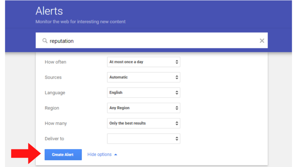 Create a Google Alert ReputationUP