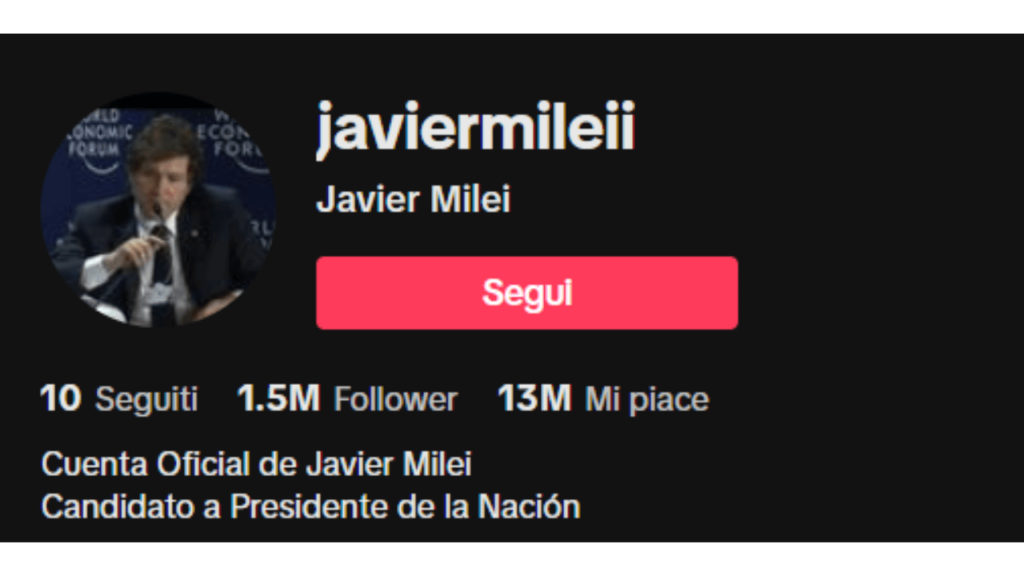 Javier Milei on TikTok ReputationUP